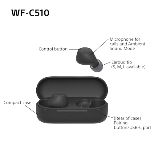 Sony WF-C510 Truly Wireless Earbuds – Small, Light, Bluetooth In Ear Headphones with Multipoint Connection, Ambient Sound, IPX4 Rating, Spotify Tap, Quick Charge, 22 HR Battery, iOS & Android - White