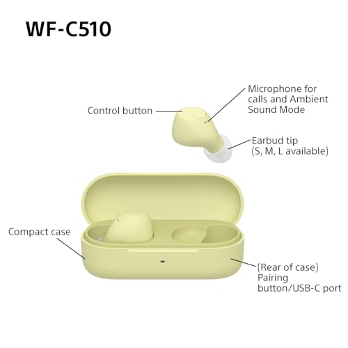 Sony WF-C510 Truly Wireless Earbuds – Small, Light, Bluetooth In Ear Headphones with Multipoint Connection, Ambient Sound, IPX4 Rating, Spotify Tap, Quick Charge, 22 HR Battery, iOS & Android - White