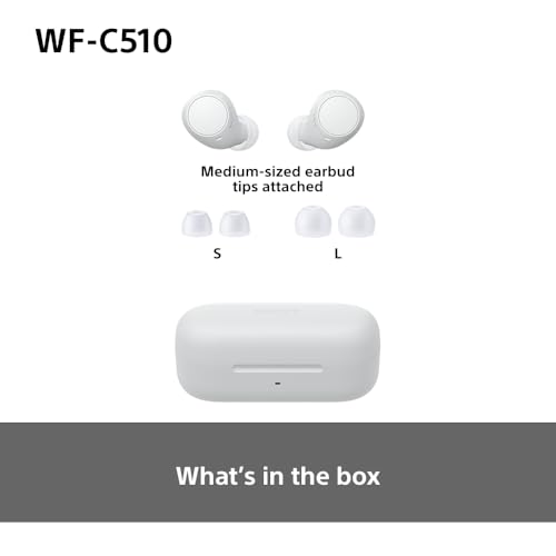 Sony WF-C510 Truly Wireless Earbuds – Small, Light, Bluetooth In Ear Headphones with Multipoint Connection, Ambient Sound, IPX4 Rating, Spotify Tap, Quick Charge, 22 HR Battery, iOS & Android - White