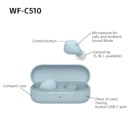 Sony WF-C510 Truly Wireless Earbuds – Small, Light, Bluetooth In Ear Headphones with Multipoint Connection, Ambient Sound, IPX4 Rating, Spotify Tap, Quick Charge, 22 HR Battery, iOS & Android - White