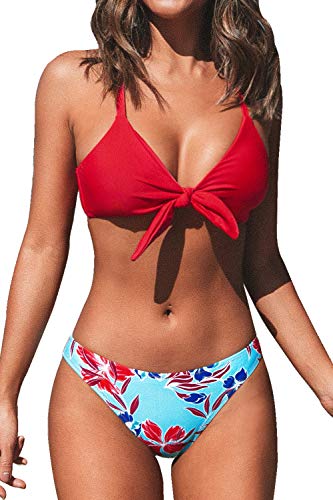 CUPSHE Women's Bikini Sets V Neck Knot Bunny Tie Low Waisted