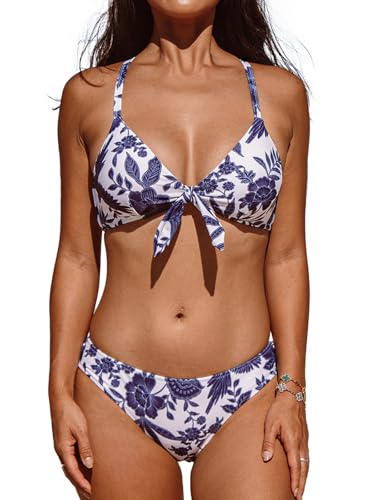 CUPSHE Women's Bikini Sets V Neck Knot Bunny Tie Low Waisted