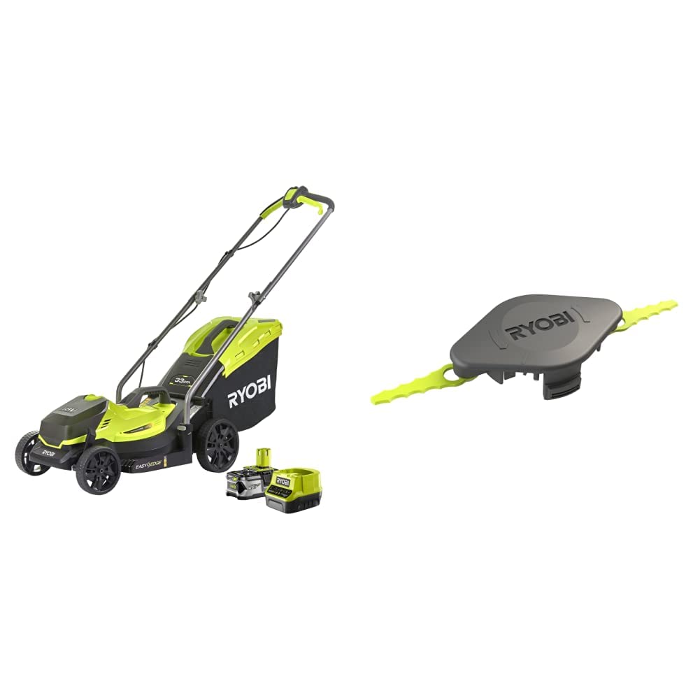 Ryobi 18V ONE+ Cordless Lawnmower and Grass Trimmer Kit (1 x 4.0Ah), Green