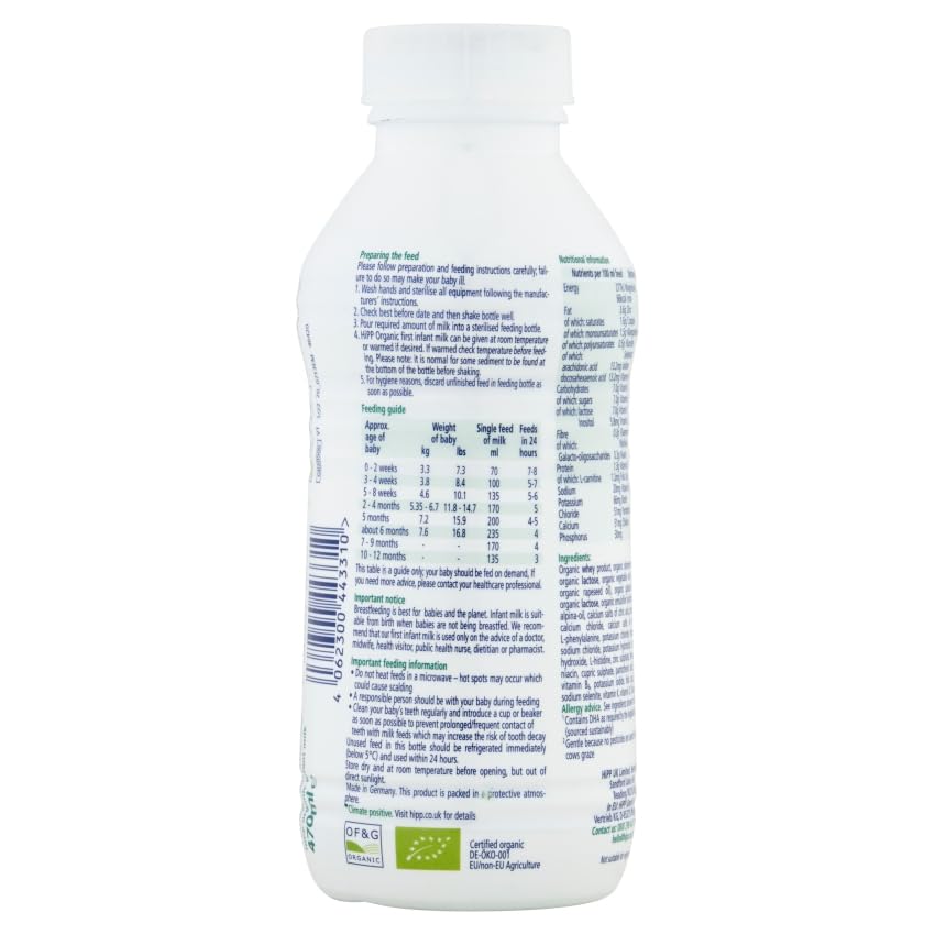 HiPP Organic 1 First Milk Ready To Feed 200ml (pack of 6)