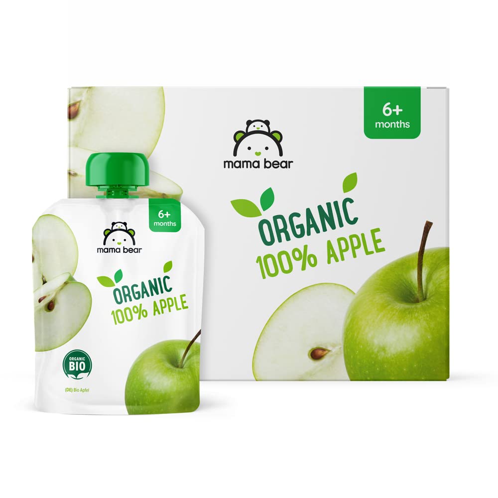 Amazon Brand - Mama Bear Fruit Pouch, Organic Apple, Banana and Strawberry Purée, vegetarian, 90 g (Pack of 6)