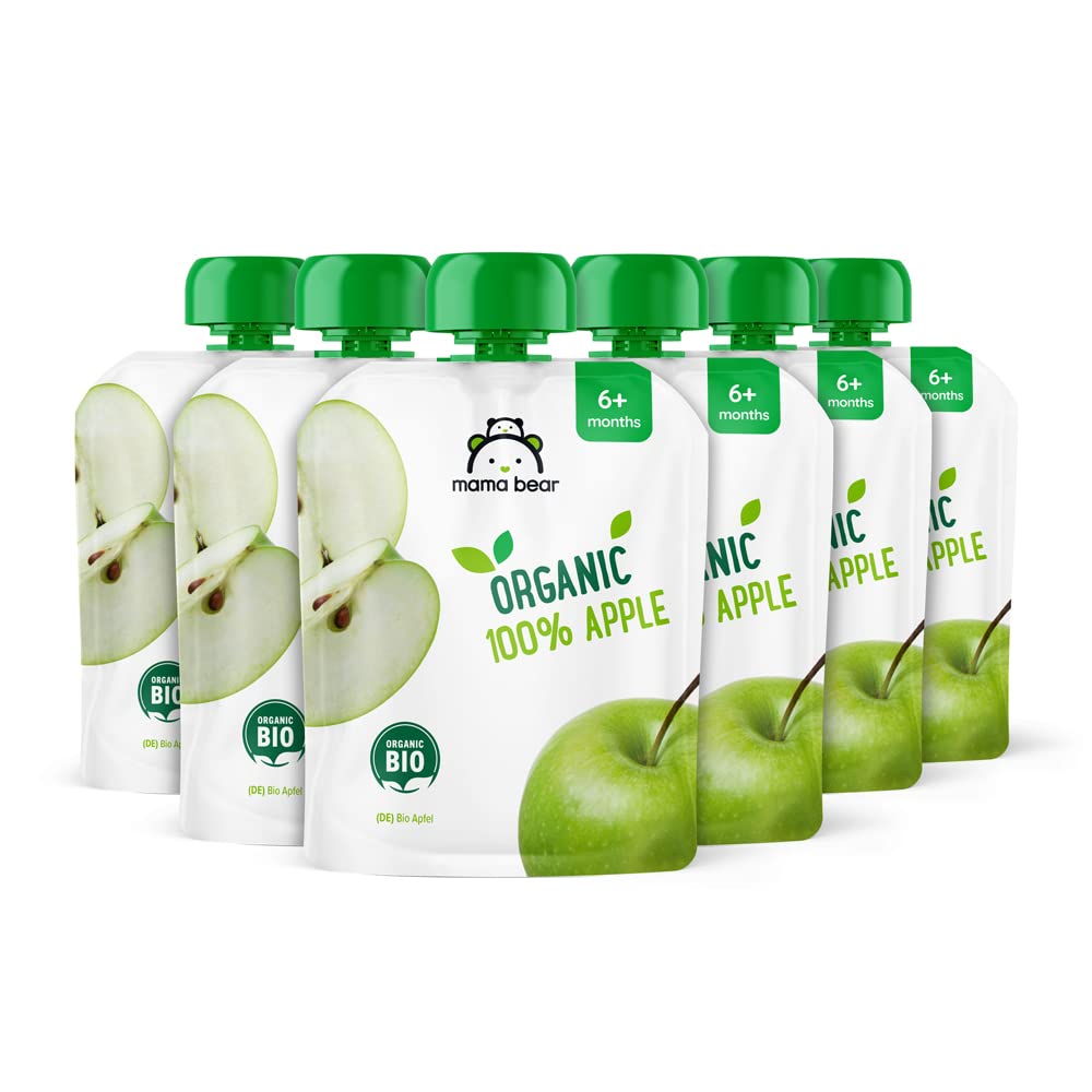 Amazon Brand - Mama Bear Fruit Pouch, Organic Apple, Banana and Strawberry Purée, vegetarian, 90 g (Pack of 6)