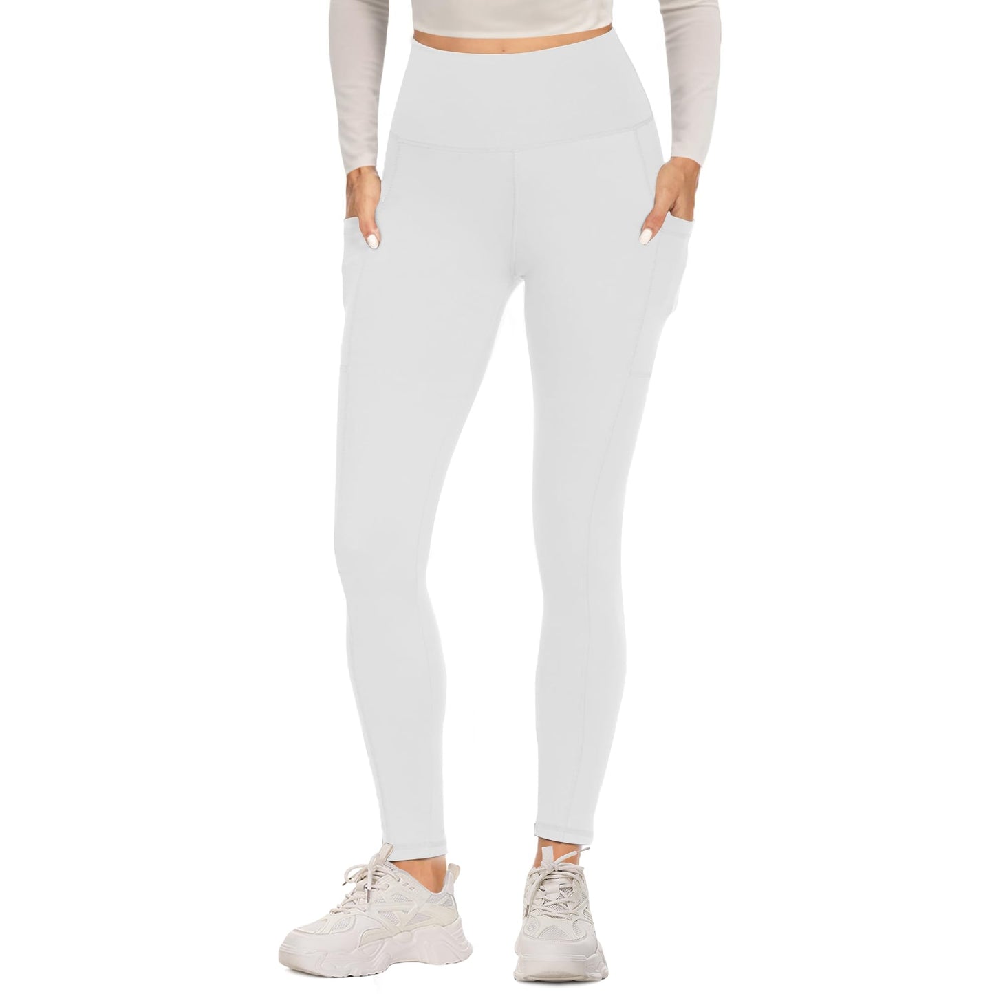 FOTOCITI Gym Leggings for Women with Pockets Black High Waisted Leggings Soft Elastic Opaque Tummy Control Slim Trousers Sports Workout Running Yoga Pants