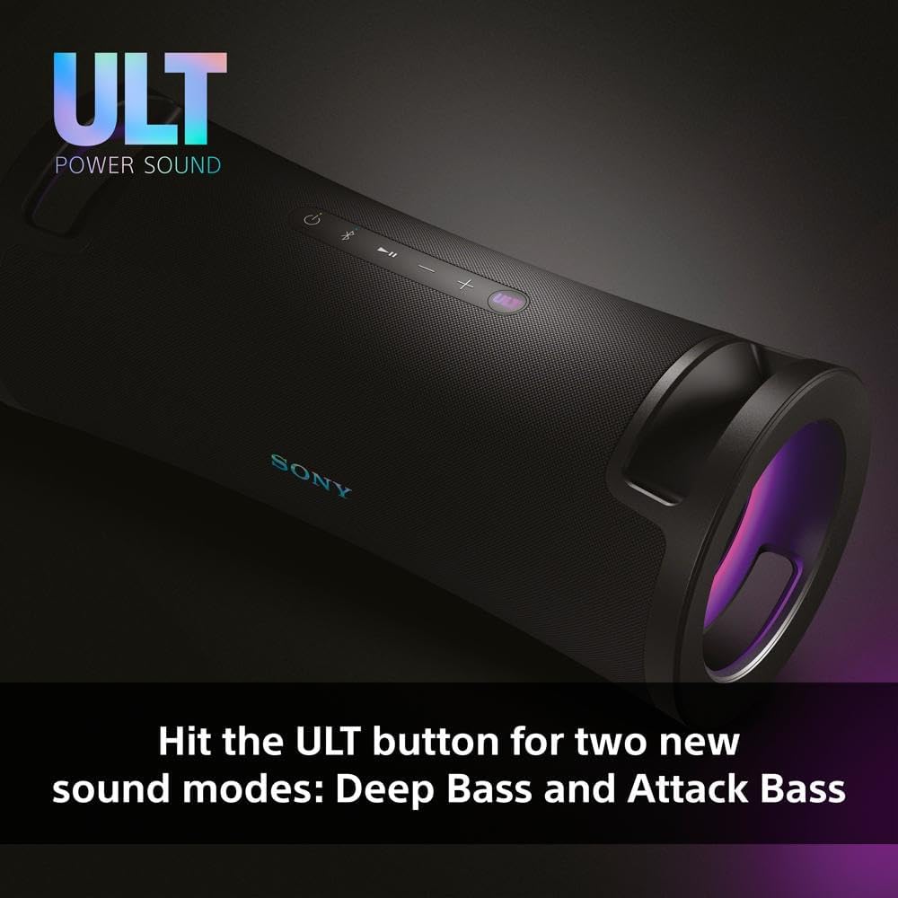 Sony ULT FIELD 7 - Wireless Bluetooth Portable Speaker with ULT POWER SOUND, Ultimate Deep BASS, X Balanced Speaker, 30 HR Battery, IP67, Waterproof, LED Lighting, Mic, Guitar Input - Black