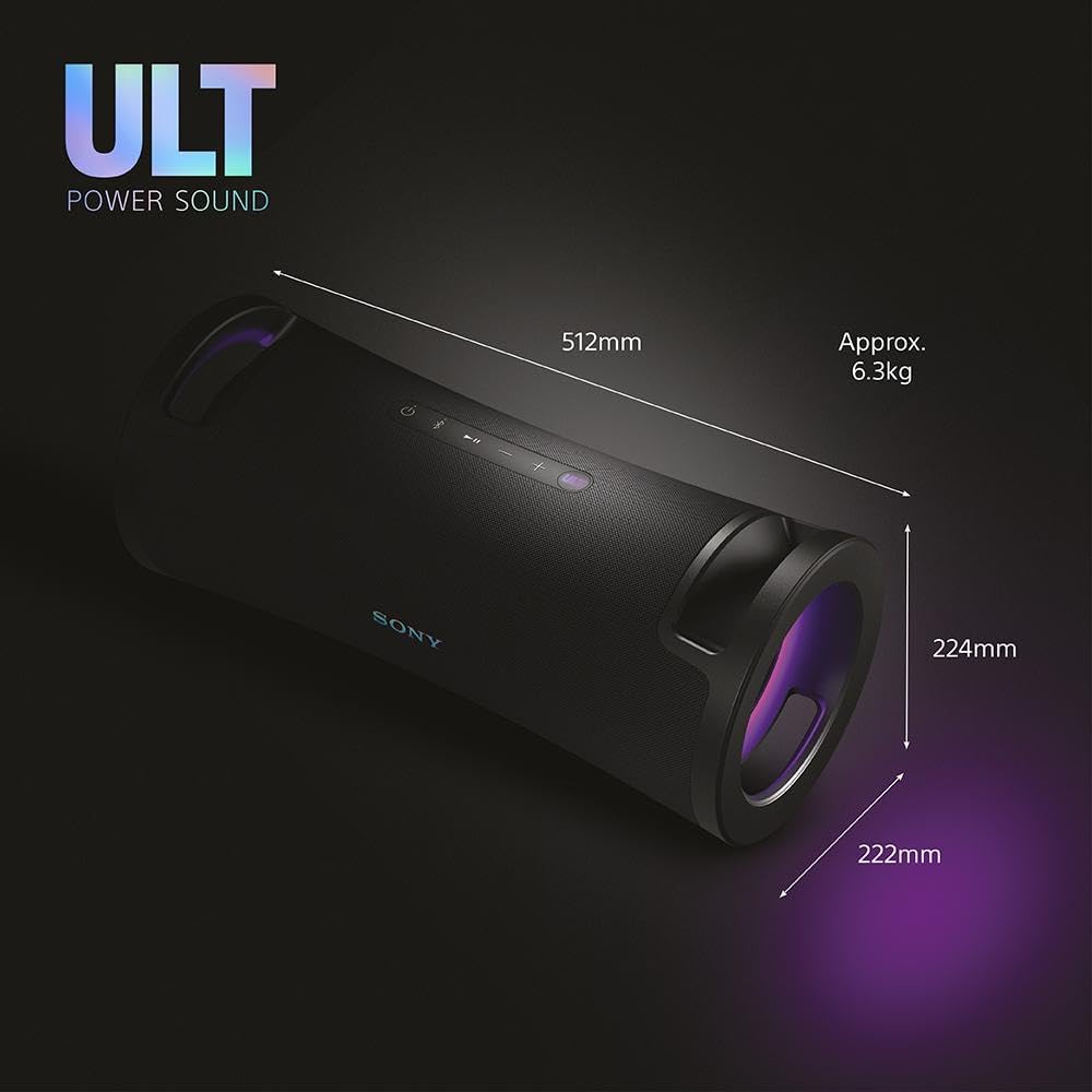 Sony ULT FIELD 7 - Wireless Bluetooth Portable Speaker with ULT POWER SOUND, Ultimate Deep BASS, X Balanced Speaker, 30 HR Battery, IP67, Waterproof, LED Lighting, Mic, Guitar Input - Black