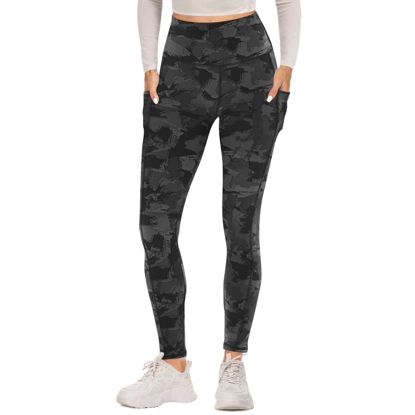 FOTOCITI Gym Leggings for Women with Pockets Black High Waisted Leggings Soft Elastic Opaque Tummy Control Slim Trousers Sports Workout Running Yoga Pants