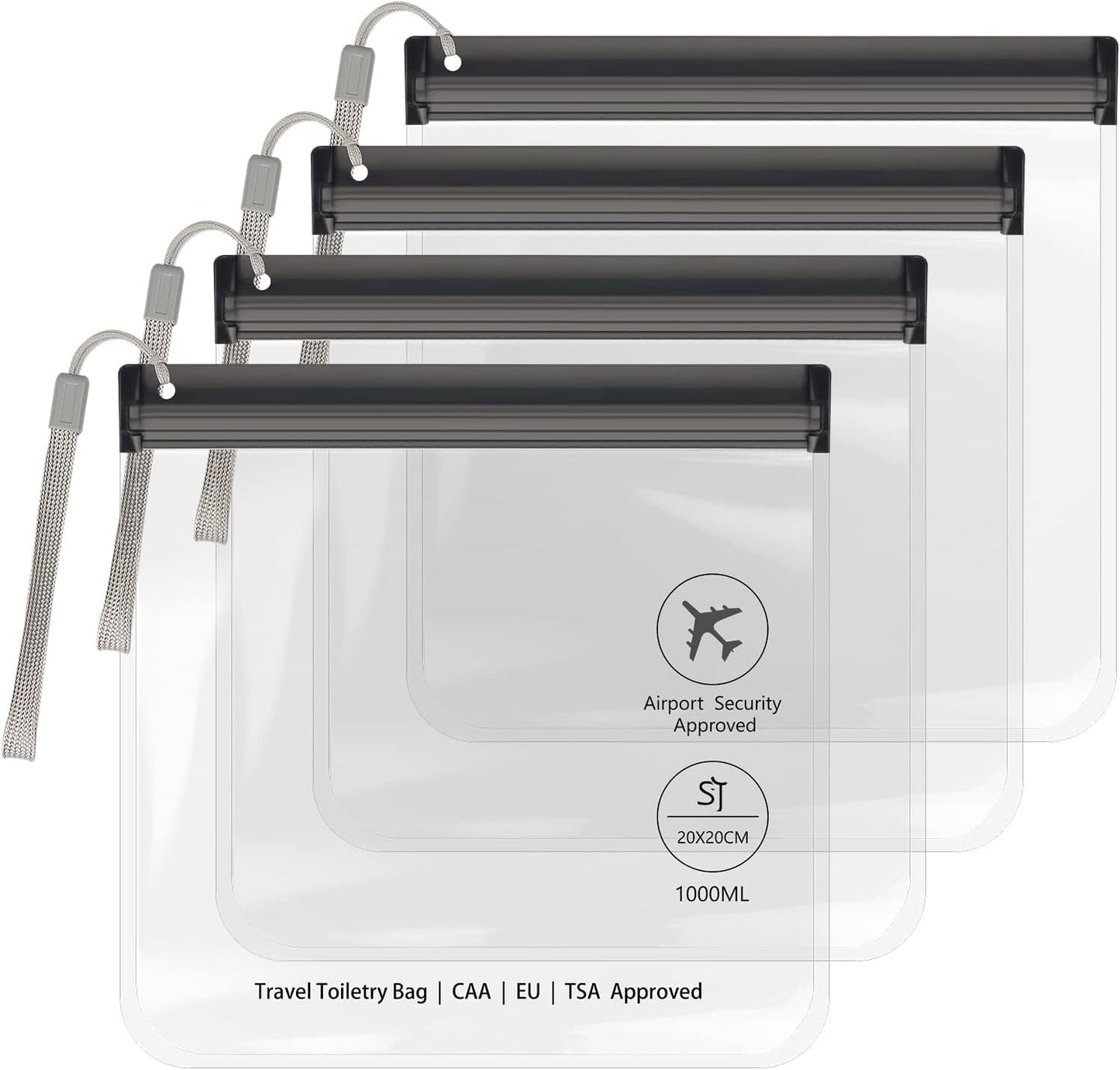 4PC Airport Security Liquids Bags 20X20 cm Clear TSA Approved Security Toiletry