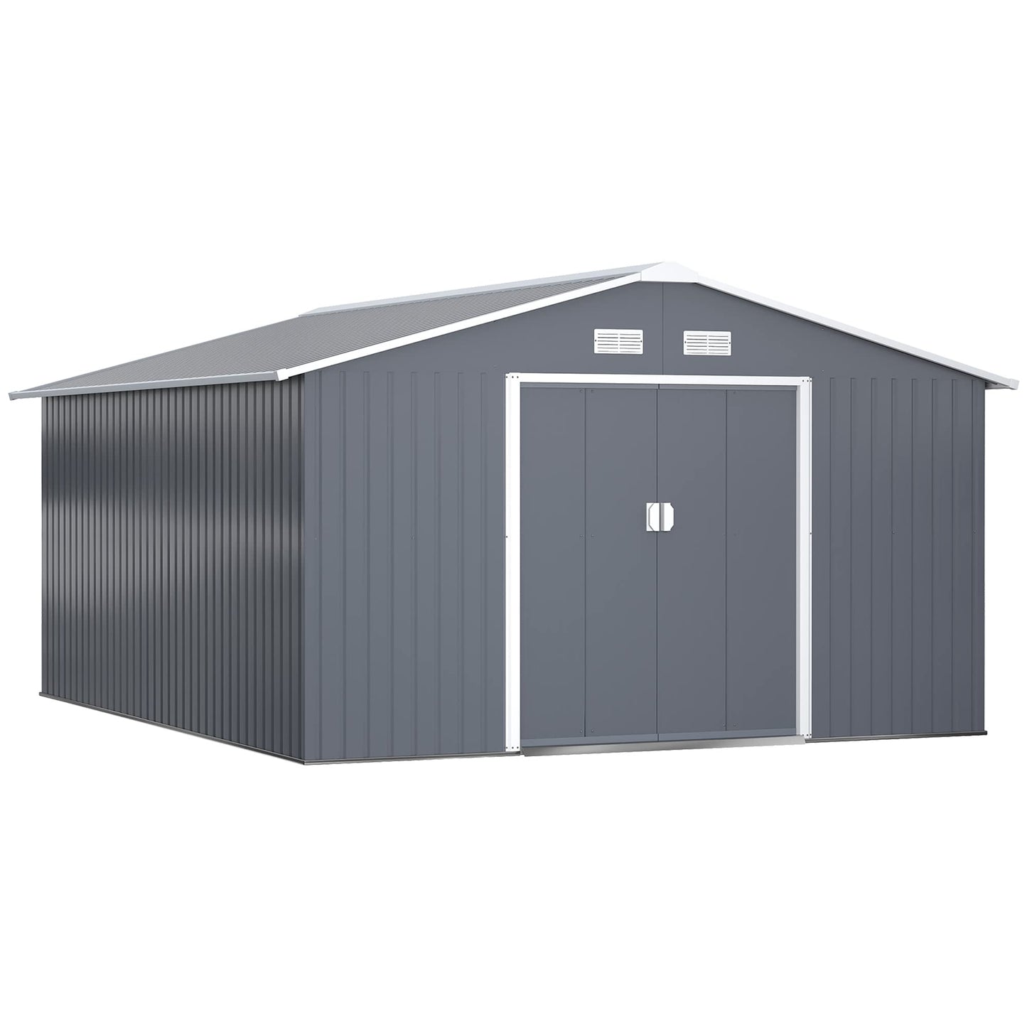 Outsunny 9 x 6ft Metal Garden Shed, Outdoor Storage Tool House with Ventilation Slots, Foundation Kit and Lockable Double Doors, Brown
