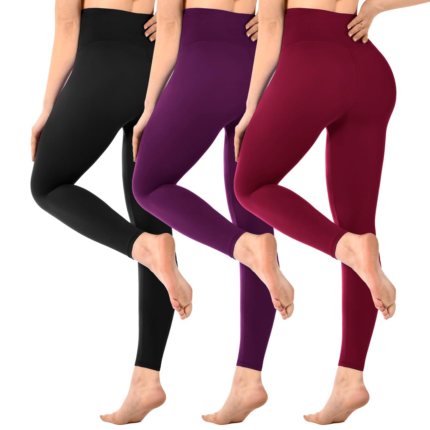 SINOPHANT Pack of 3 Women's High Waist Opaque Black Leggings for Gym Yoga Sports