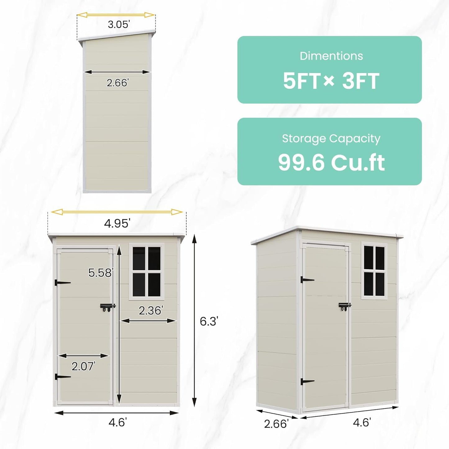 UDPATIO Outdoor Resin Storage Shed 6x4.5 FT, Plastic Garden Shed for Bike, Garbage Can, Tool, Outside Sheds & Outdoor Storage Storage Box with Lockable Door for Backyard, Patio, Lawn, Grey & White