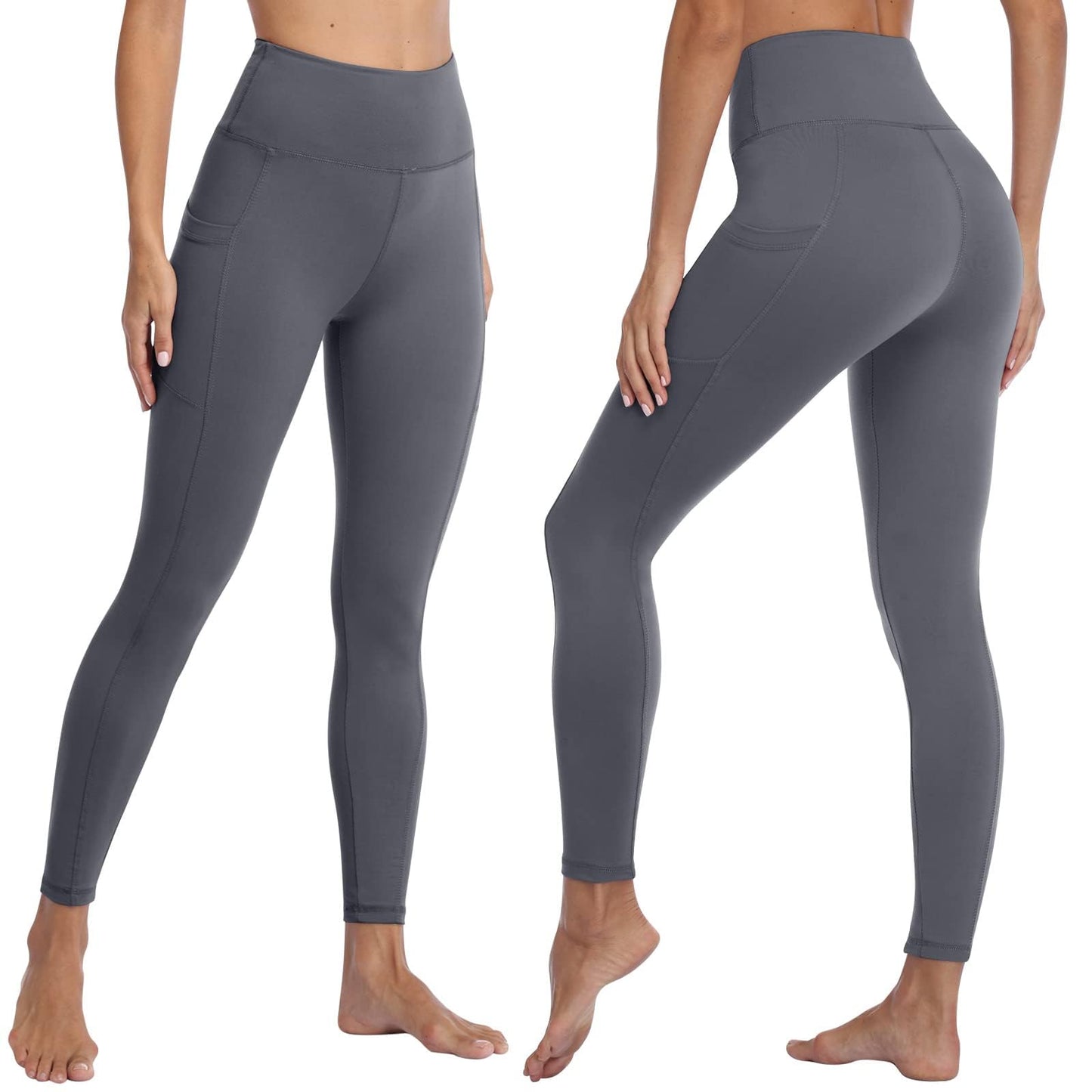 FOTOCITI Gym Leggings for Women with Pockets Black High Waisted Leggings Soft Elastic Opaque Tummy Control Slim Trousers Sports Workout Running Yoga Pants