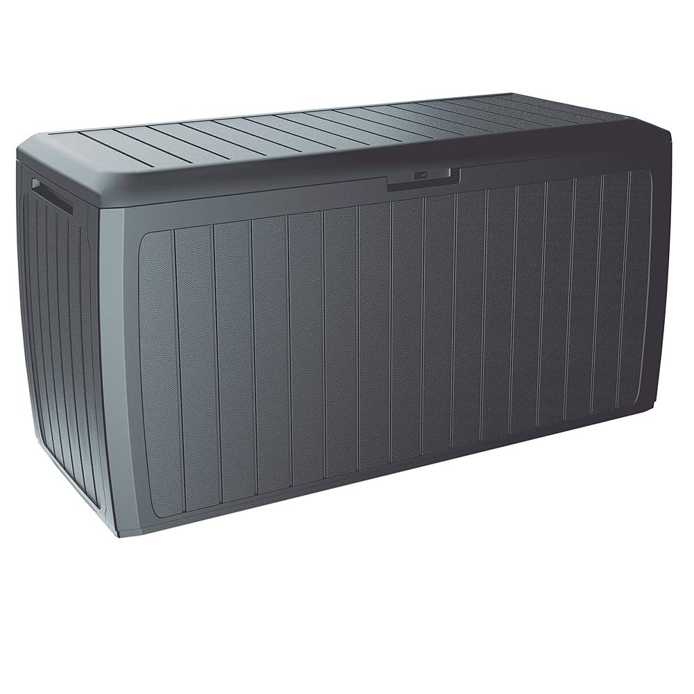 CASARIA® 290 Litre Garden Storage Box | Plastic Outdoor Tool Chest on Wheels | Lockable | Parcel Box | Log Store | Weatherproof | Wood Effect | 117x47x60cm | Brown