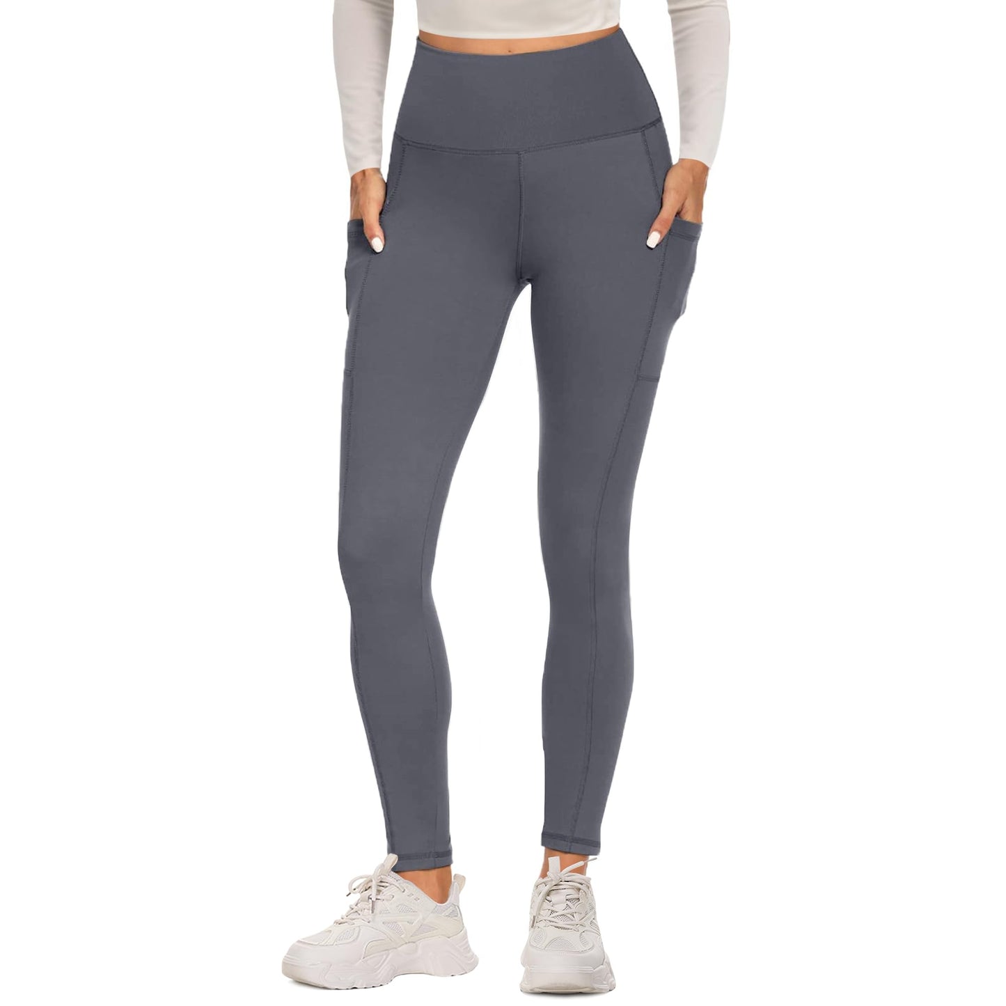 FOTOCITI Gym Leggings for Women with Pockets Black High Waisted Leggings Soft Elastic Opaque Tummy Control Slim Trousers Sports Workout Running Yoga Pants