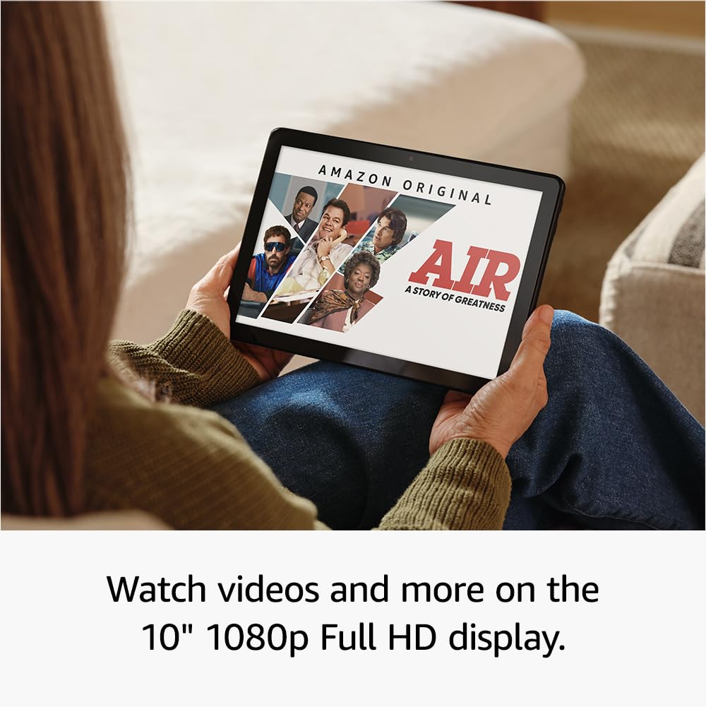 Certified Refurbished Amazon Fire HD 10 tablet, 10.1" vibrant Full HD screen, octa-core processor, 3 GB RAM, up to 13-h battery life, latest model (2023 release), 32 GB, Black, with adverts