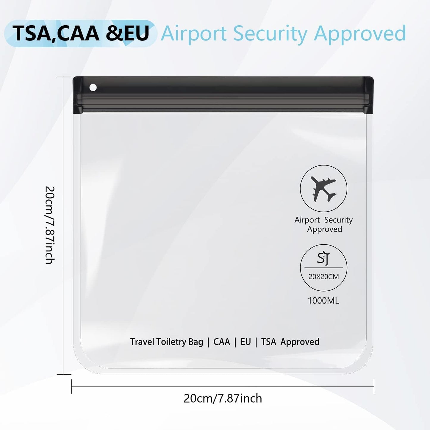 4PC Airport Security Liquids Bags 20X20 cm Clear TSA Approved Security Toiletry