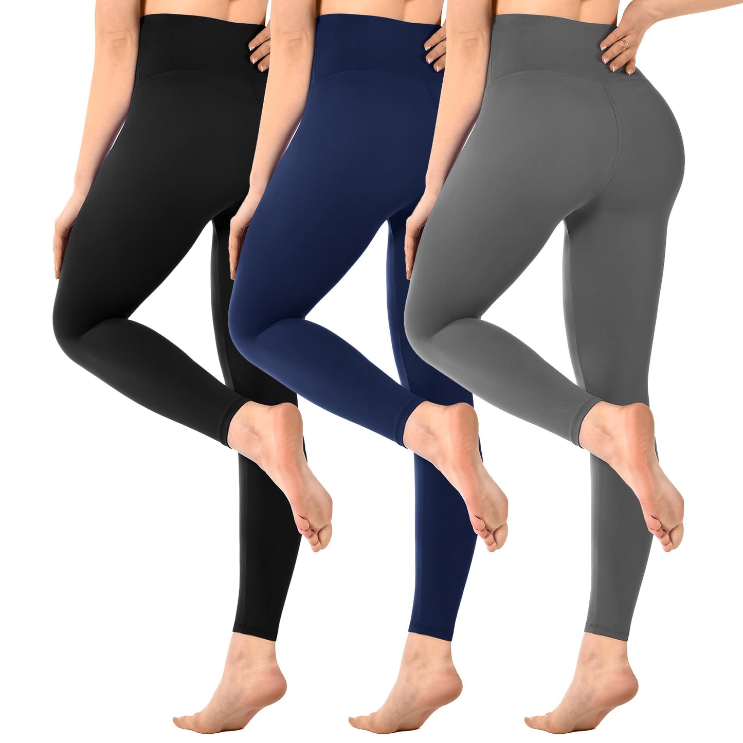 SINOPHANT Pack of 3 Women's High Waist Opaque Black Leggings for Gym Yoga Sports