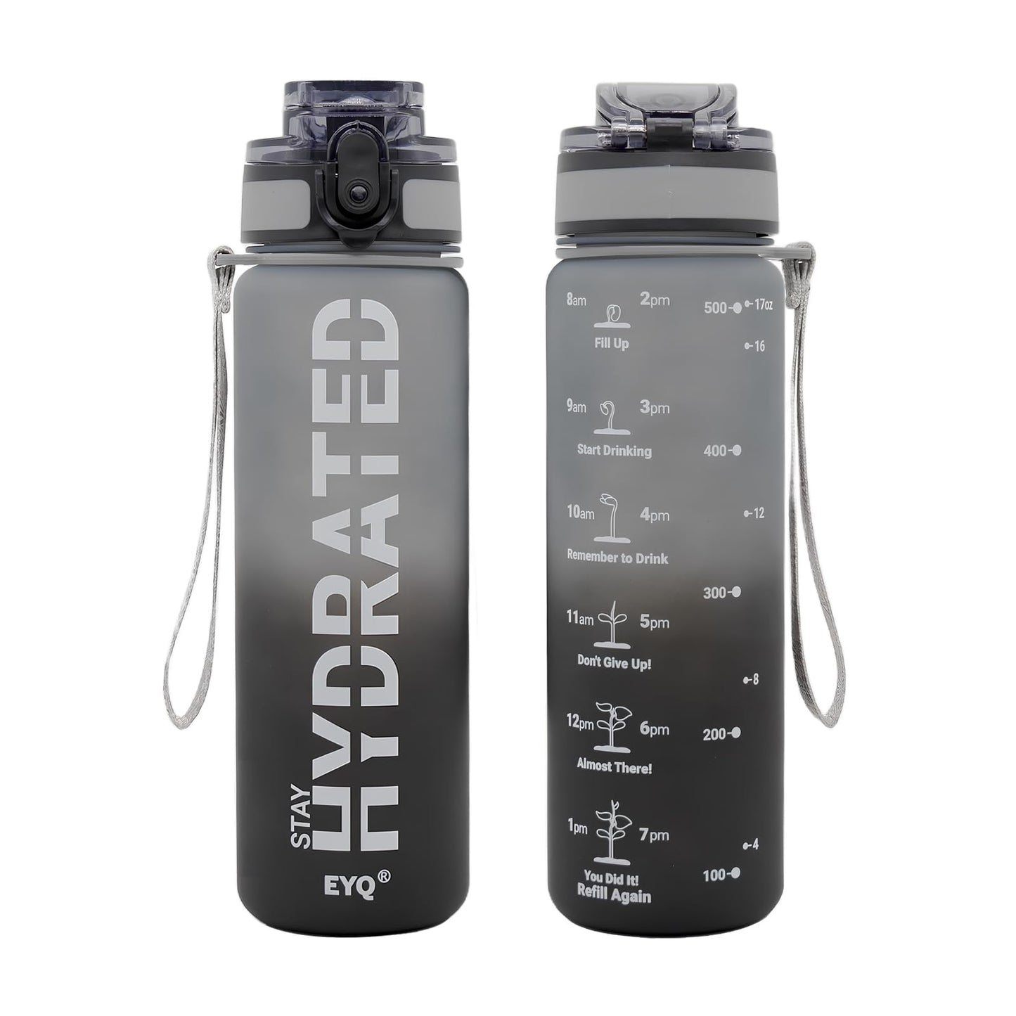 EYQ Water Bottle 1L / 500ML, 16oz / 32oz Leak-Proof Motivational Sports Drinks Bottle with Time Marker, Tritan BPA-Free, Drinking Waterbottles for Fitness, School, Gym, Outdoor Sports