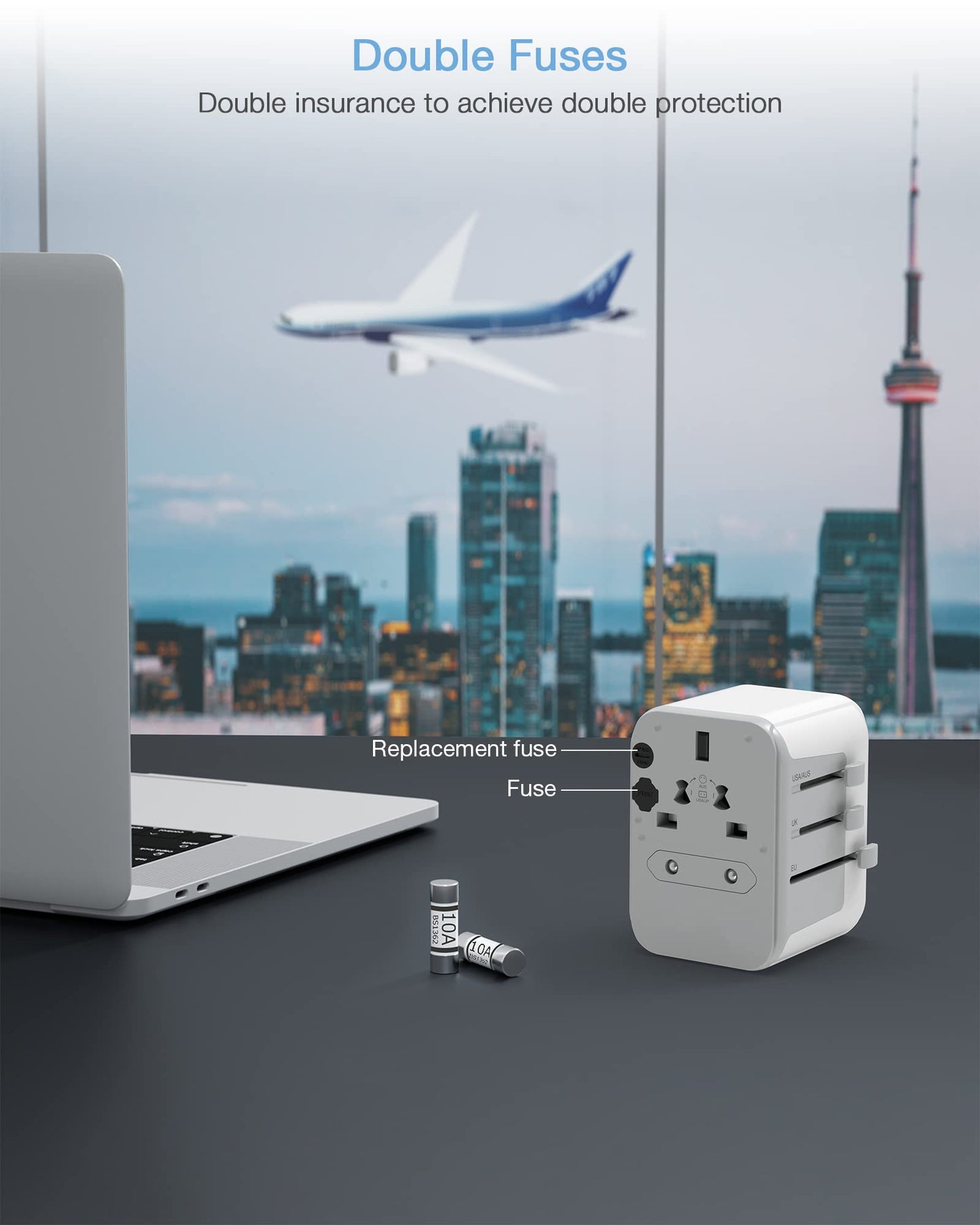 TESSAN Universal Travel Adapter Worldwide with 2 USB C and 2 USB A Ports