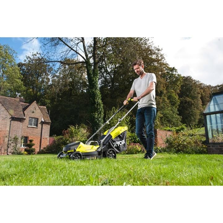 Ryobi 18V ONE+ Cordless Lawnmower and Grass Trimmer Kit (1 x 4.0Ah), Green