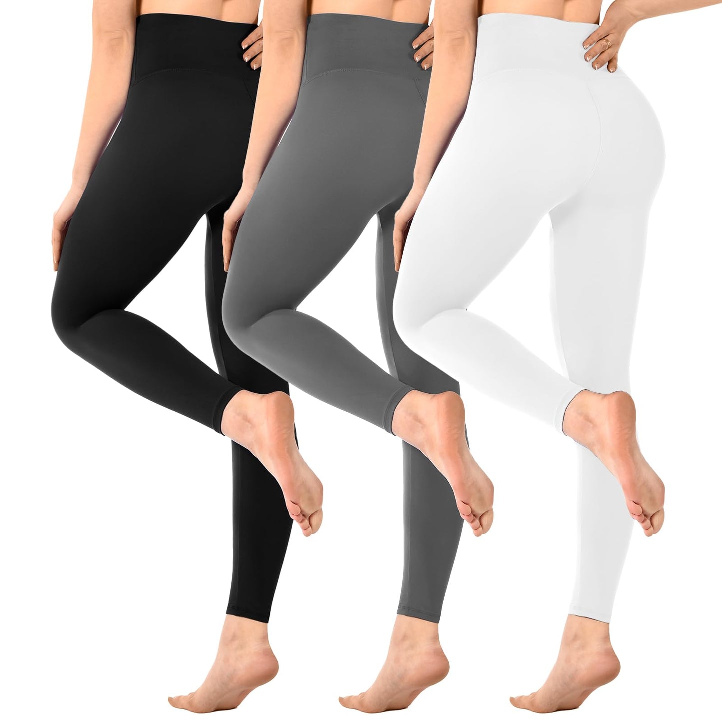 SINOPHANT Pack of 3 Women's High Waist Opaque Black Leggings for Gym Yoga Sports