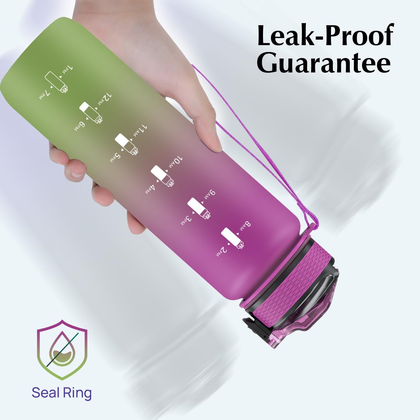 EYQ Water Bottle 1L / 500ML, 16oz / 32oz Leak-Proof Motivational Sports Drinks Bottle with Time Marker, Tritan BPA-Free, Drinking Waterbottles for Fitness, School, Gym, Outdoor Sports