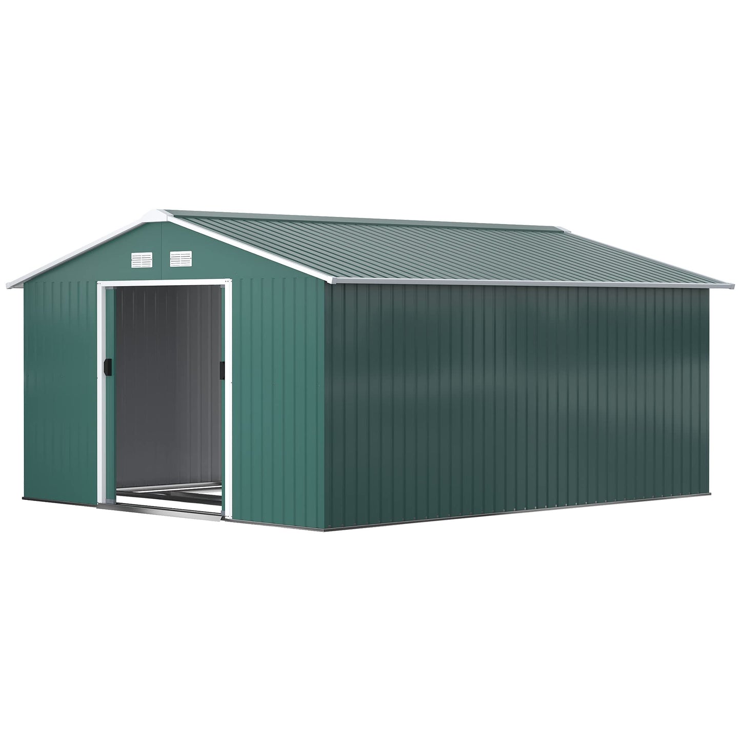 Outsunny 9 x 6ft Metal Garden Shed, Outdoor Storage Tool House with Ventilation Slots, Foundation Kit and Lockable Double Doors, Brown