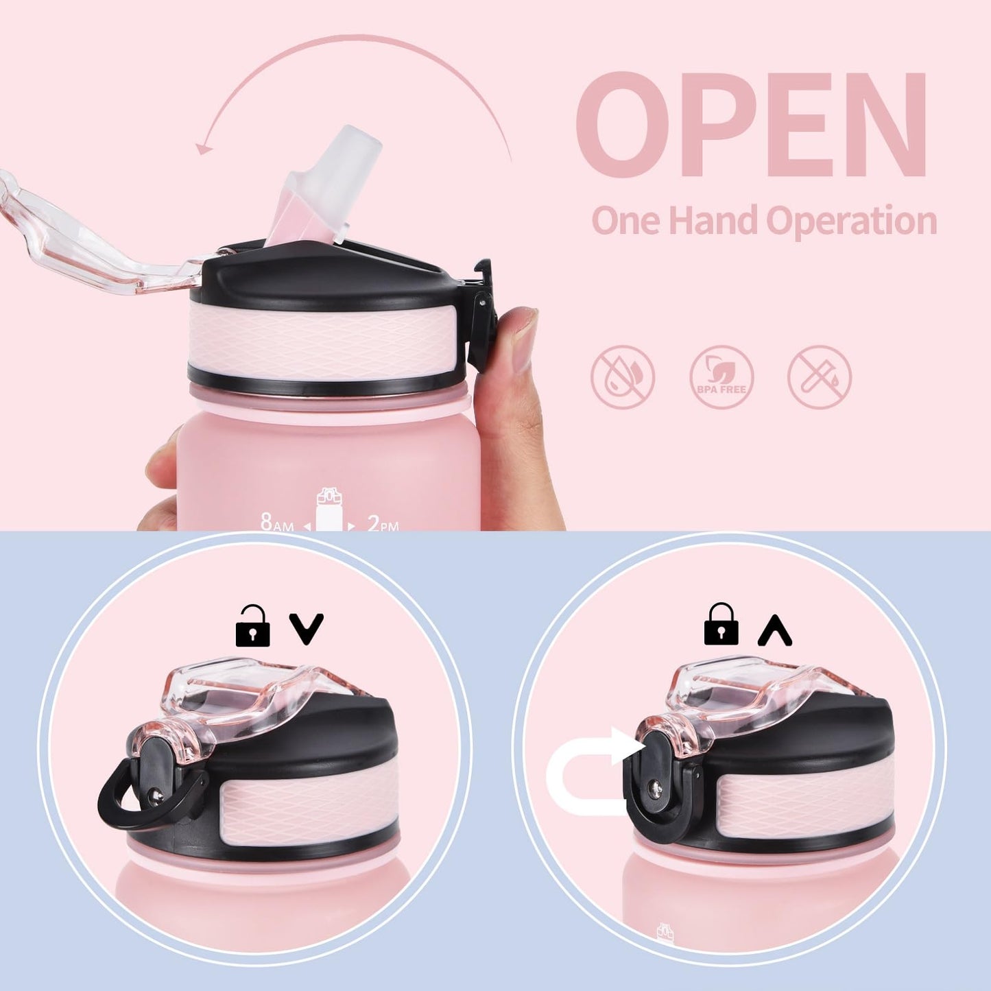 EYQ Water Bottle 1L / 500ML, 16oz / 32oz Leak-Proof Motivational Sports Drinks Bottle with Time Marker, Tritan BPA-Free, Drinking Waterbottles for Fitness, School, Gym, Outdoor Sports