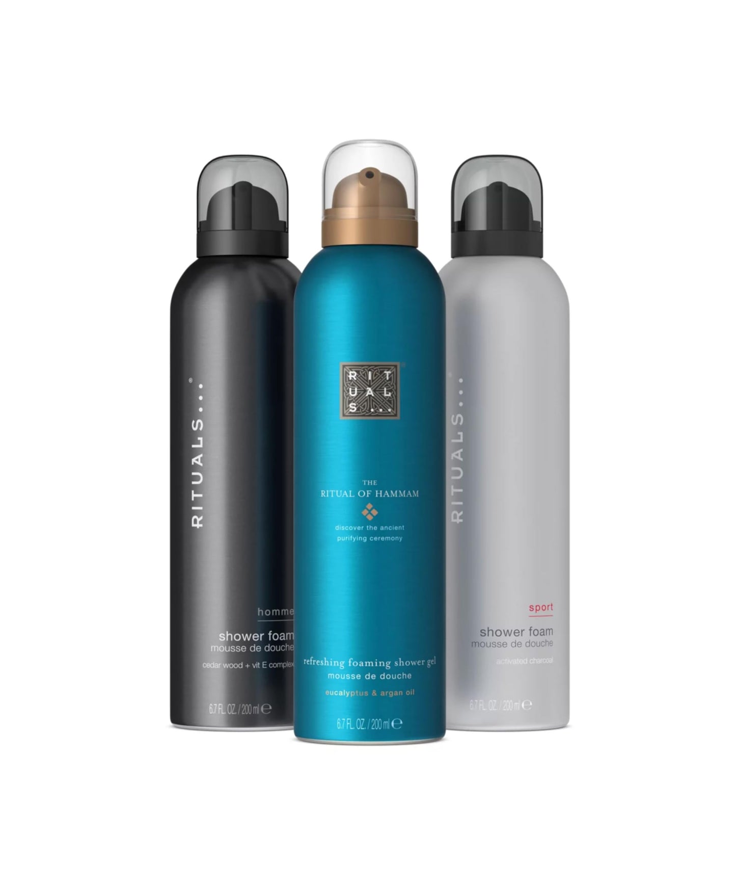 RITUALS Shower Foam Value Pack – The Ritual of Hammam, Sport and Homme - full size foaming shower gels - 3 x 200 ml
