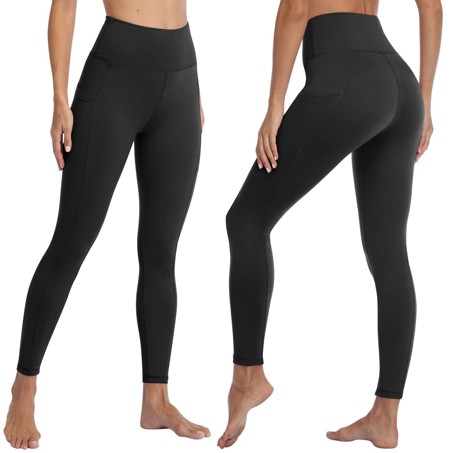 FOTOCITI Gym Leggings for Women with Pockets Black High Waisted Leggings Soft Elastic Opaque Tummy Control Slim Trousers Sports Workout Running Yoga Pants