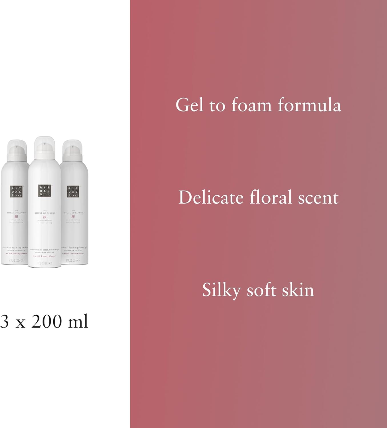 RITUALS Shower Foam The Ritual of Sakura, value pack - Gel with Cherry Blossom and Rice Milk, Sensational Foaming Gel - 3 x 200ml