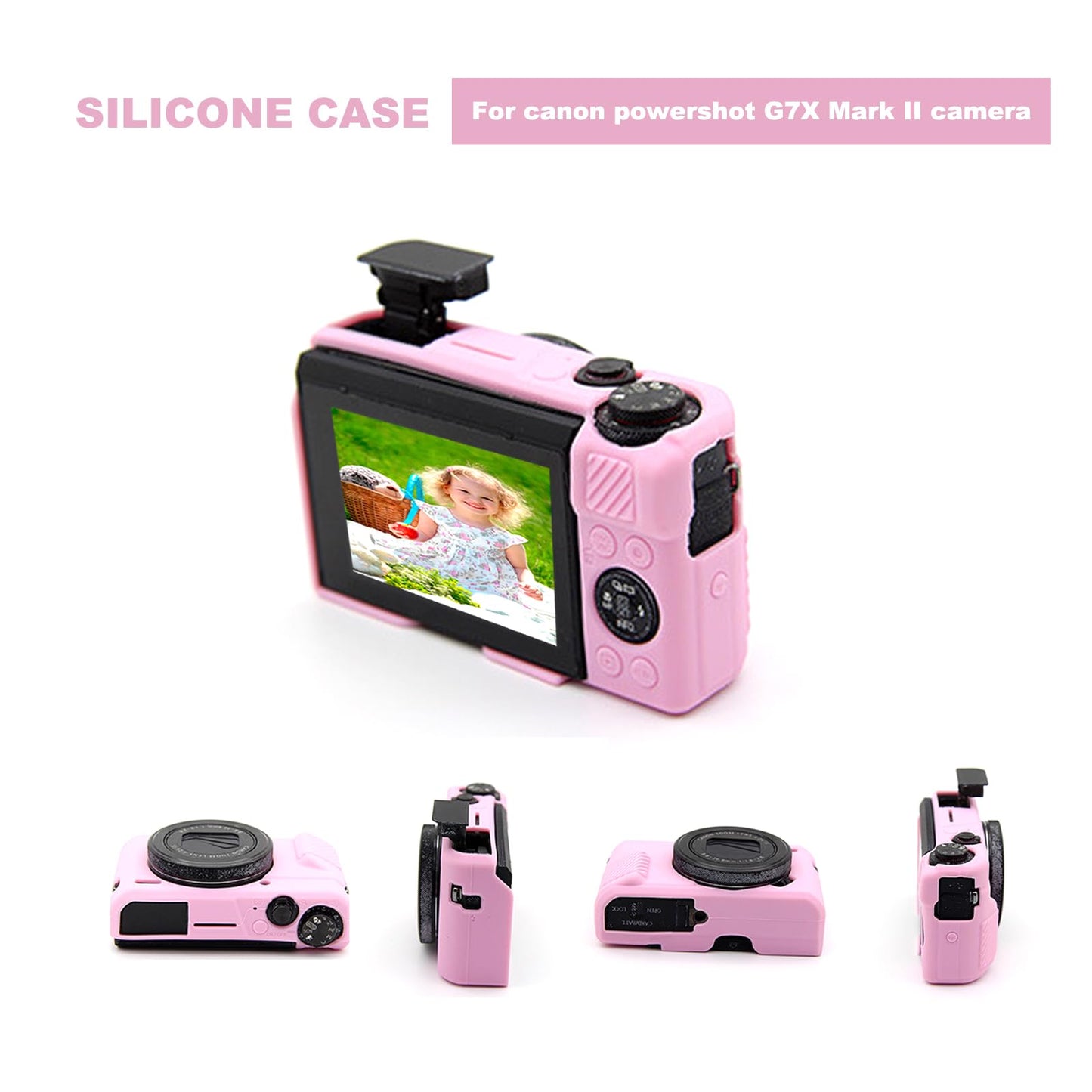 G7X Mark II Camera Case,Soft Silicone Protective Case Ultra-Thin Lightweight Cover for Canon PowerShot G7X Mark II Camera(No Lens Cover) (Pink)