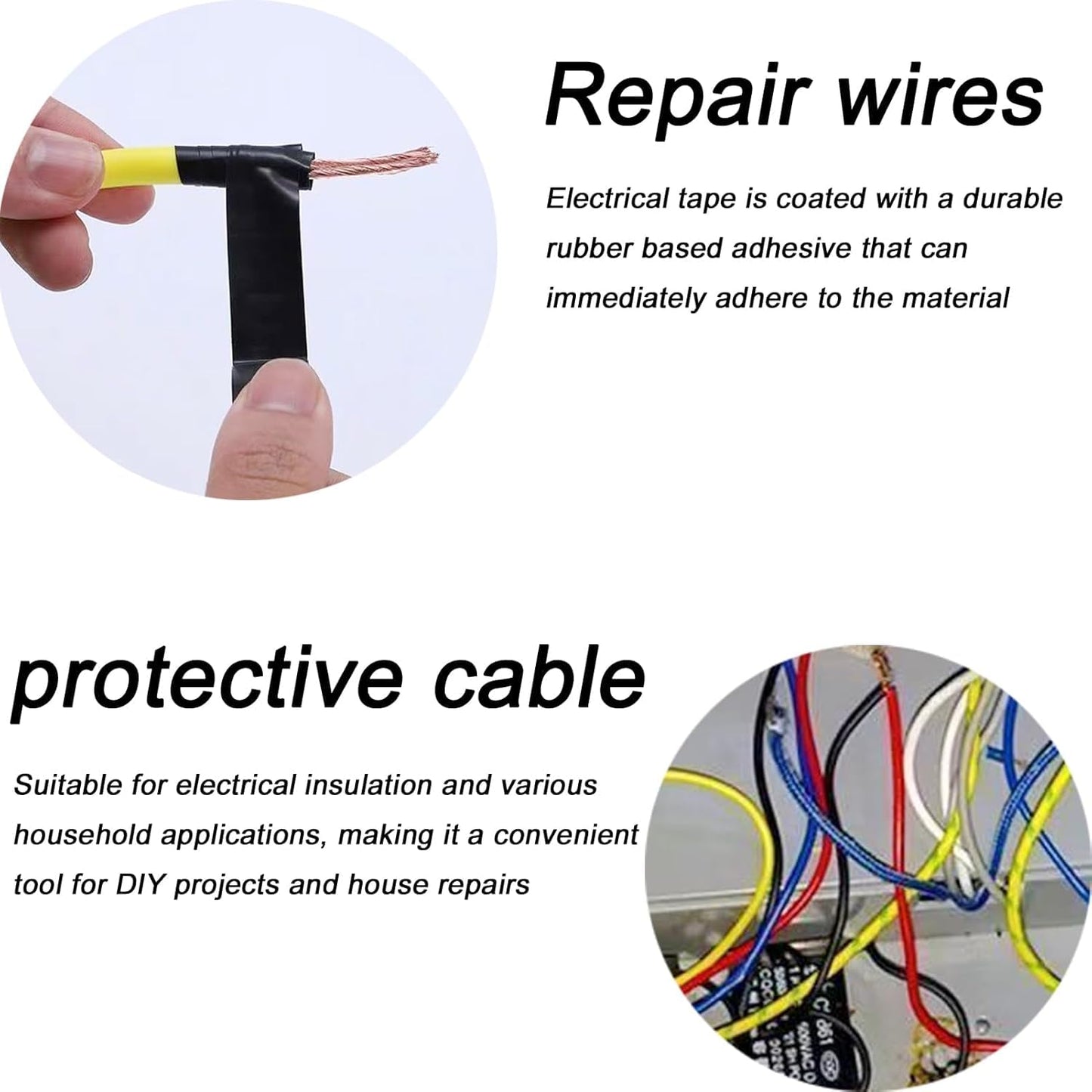 Black Electrical Tape 19MM x 20M Pack of 6-Strong Self-Adhesive PVC Insulation Tape