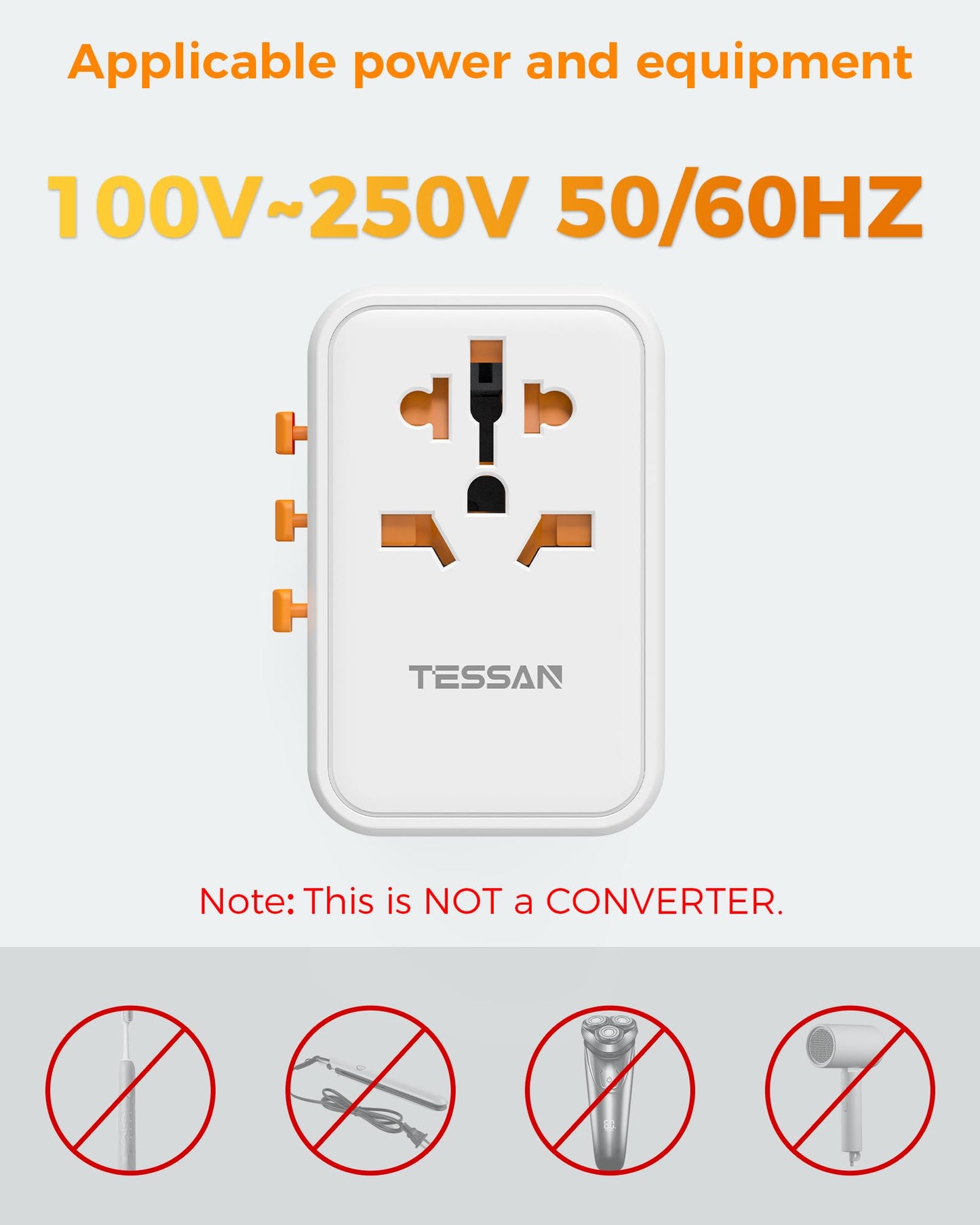 TESSAN Universal Travel Adapter Worldwide with 2 USB C and 2 USB A Ports
