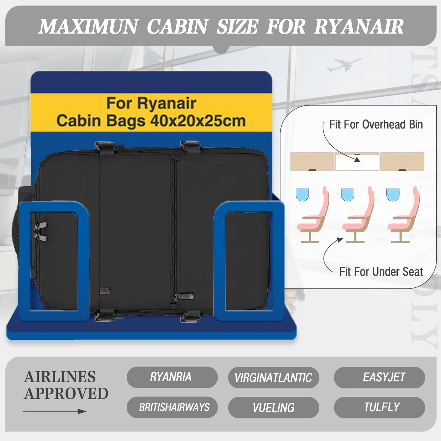 for Ryanair Cabin Bags 40x20x25 Underseat Cabin
