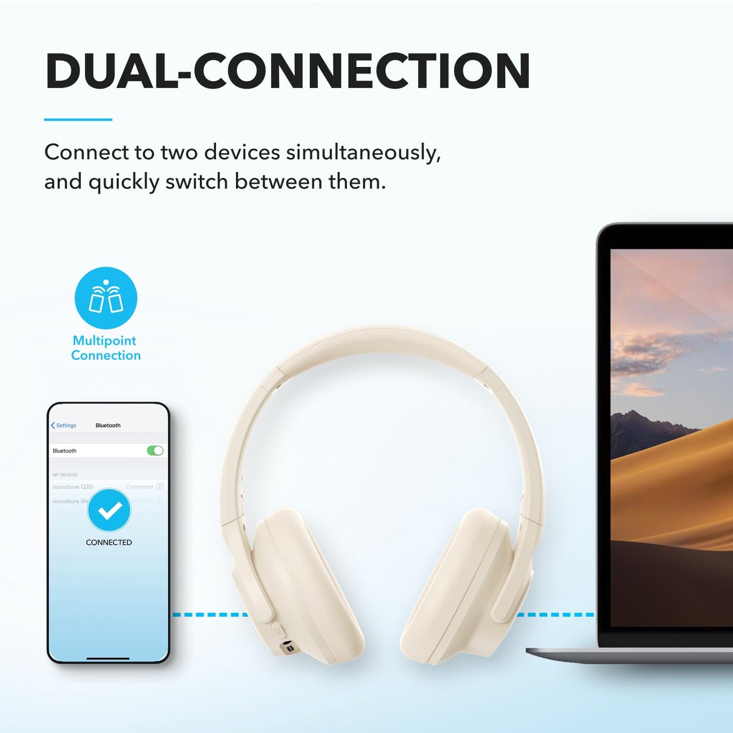 soundcore by Anker Q20i Hybrid Active Noise Cancelling Foldable Headphones, Wireless Over-Ear Bluetooth, 40H Long ANC Playtime, Hi-Res Audio, Big Bass, Customize via an App, Transparency Mode