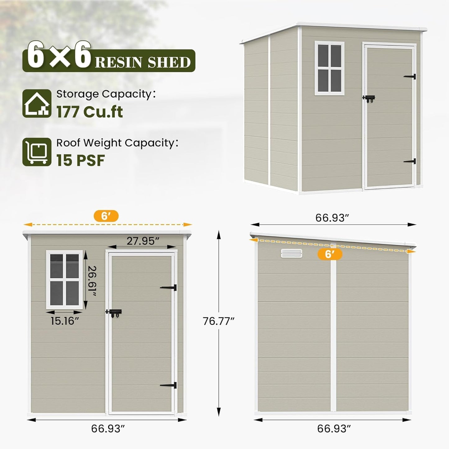 UDPATIO Outdoor Resin Storage Shed 6x4.5 FT, Plastic Garden Shed for Bike, Garbage Can, Tool, Outside Sheds & Outdoor Storage Storage Box with Lockable Door for Backyard, Patio, Lawn, Grey & White