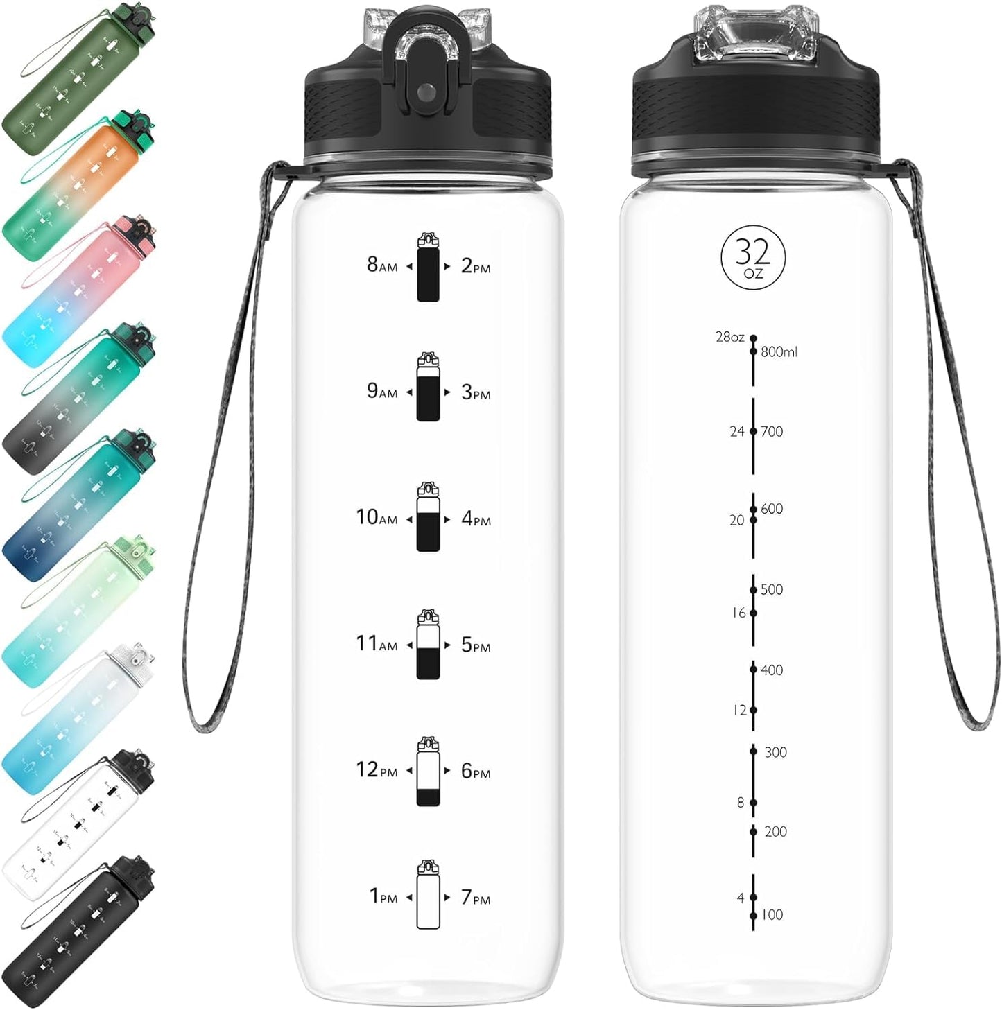 EYQ Water Bottle 1L / 500ML, 16oz / 32oz Leak-Proof Motivational Sports Drinks Bottle with Time Marker, Tritan BPA-Free, Drinking Waterbottles for Fitness, School, Gym, Outdoor Sports