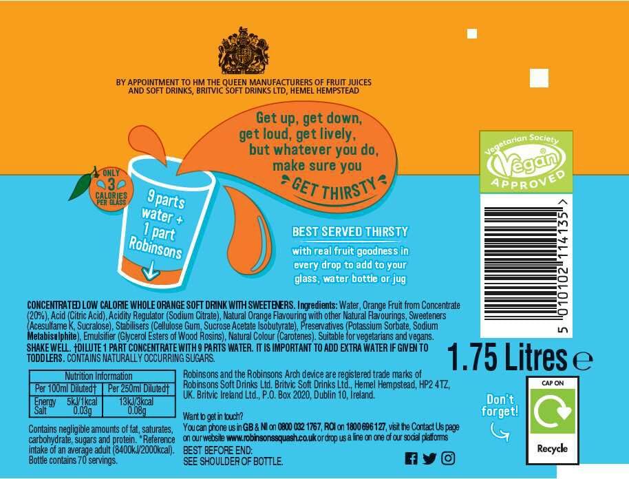 Robinsons Double Strength Orange No Added Sugar Squash 1.75L