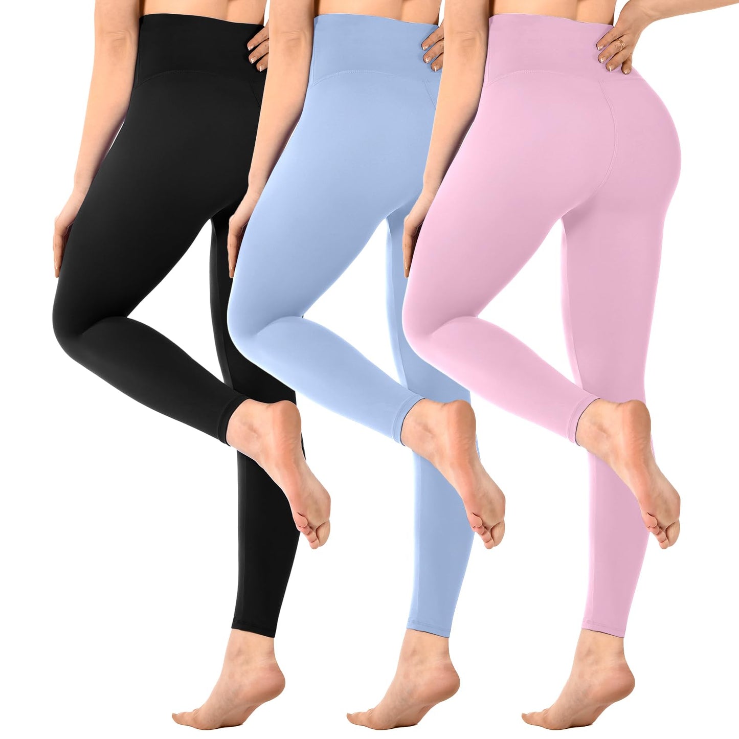 SINOPHANT Pack of 3 Women's High Waist Opaque Black Leggings for Gym Yoga Sports