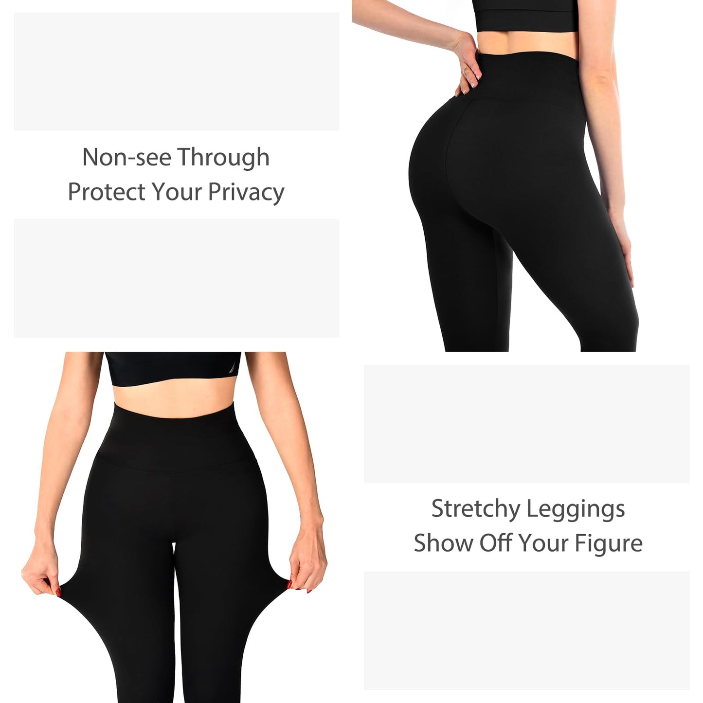 SINOPHANT Pack of 3 Women's High Waist Opaque Black Leggings for Gym Yoga Sports