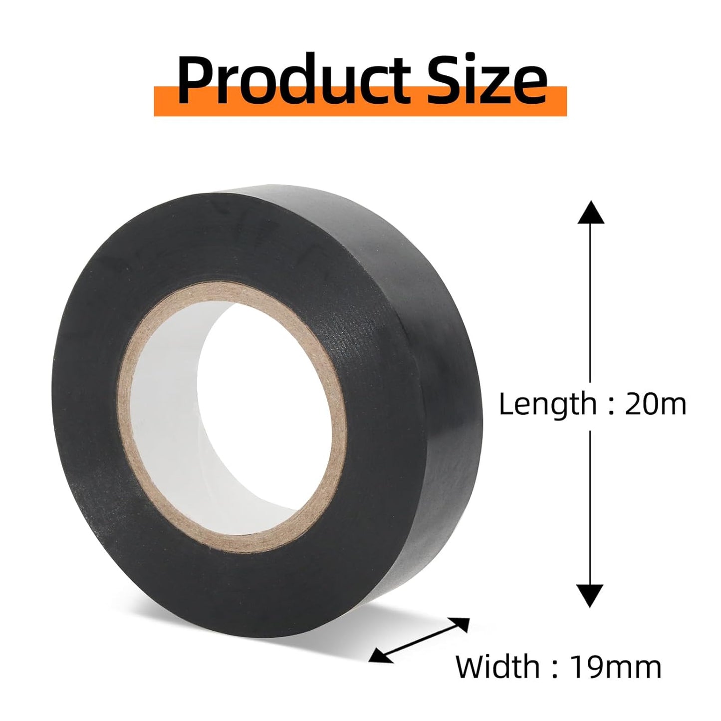 Black Electrical Tape 19MM x 20M Pack of 6-Strong Self-Adhesive PVC Insulation Tape
