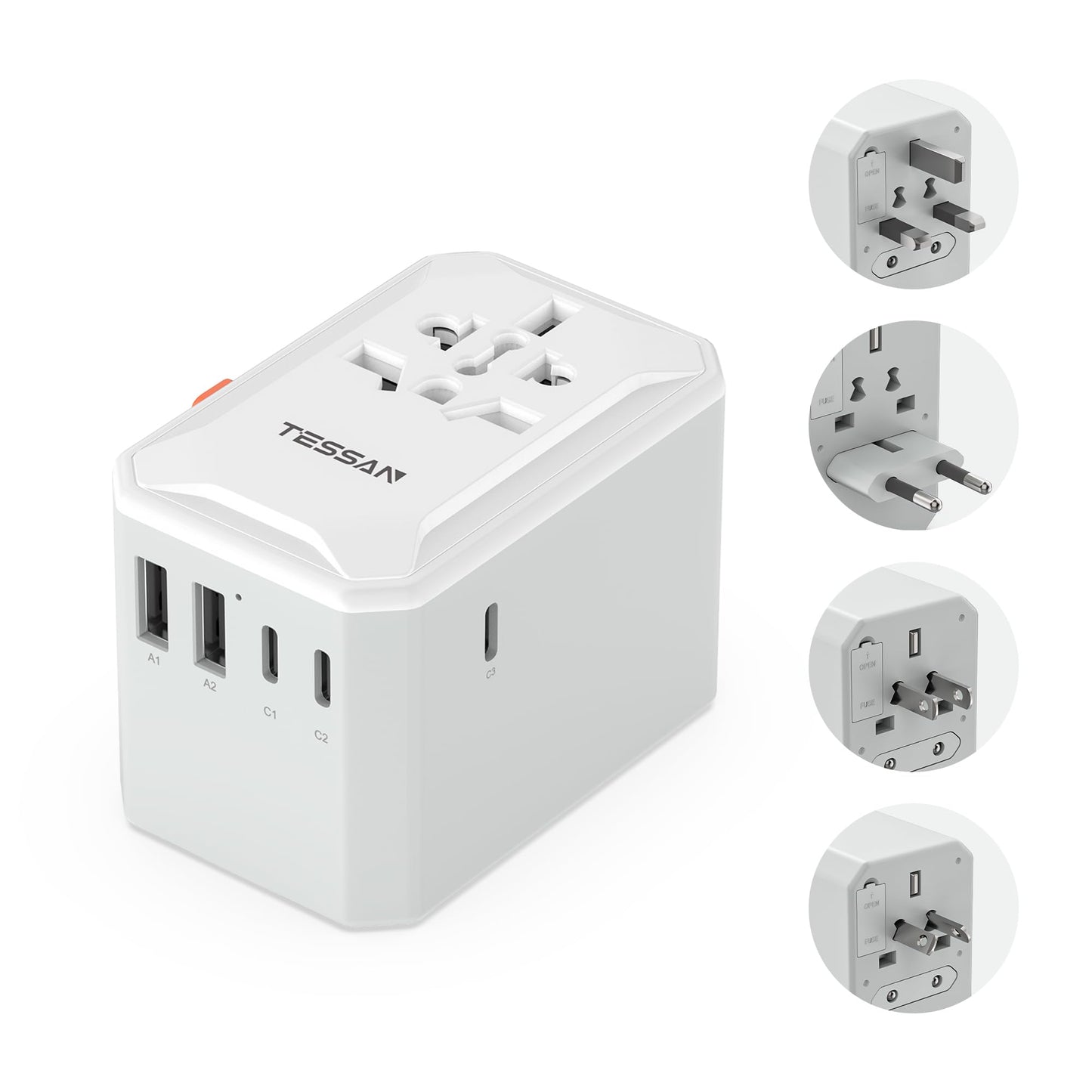 TESSAN Universal Travel Adapter Worldwide with 2 USB C and 2 USB A Ports