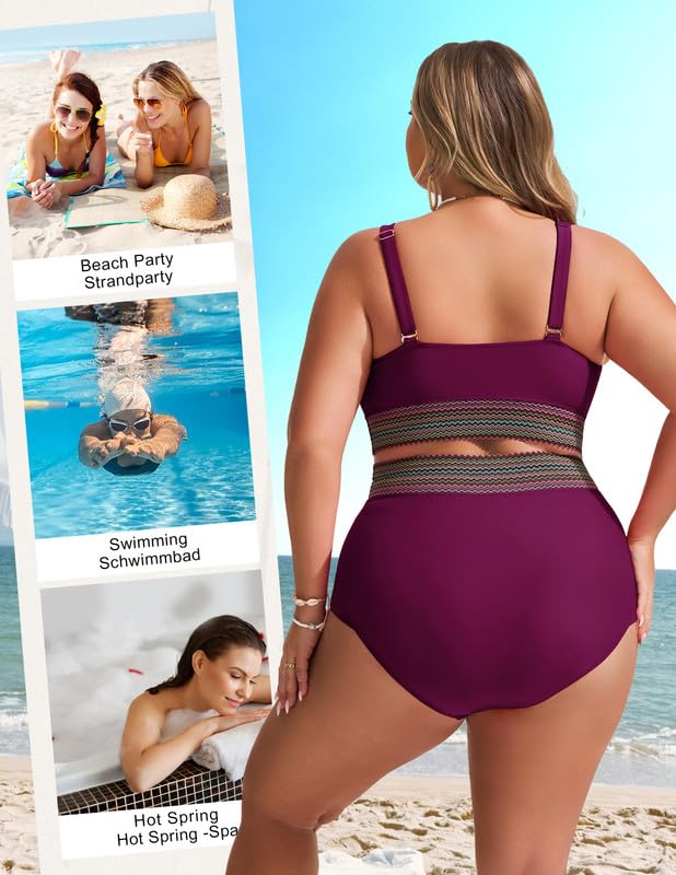 Women's Plus Size Bikini Set Tummy Control Swimwear Twist Cross Push Up Bikini Top and High Waist Bikini Bottoms Soft Swimming Costume Curvy Swimsuits with Adjustable Shoulder Straps