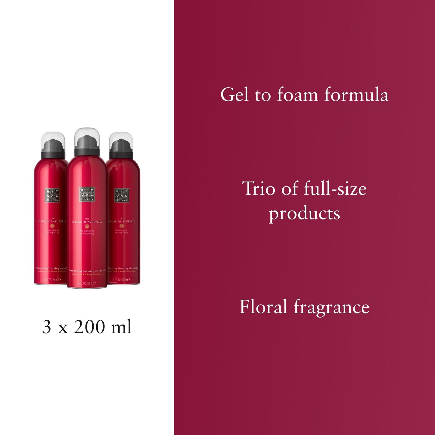RITUALS Shower Foam Value Pack – The Ritual of Hammam, Sport and Homme - full size foaming shower gels - 3 x 200 ml