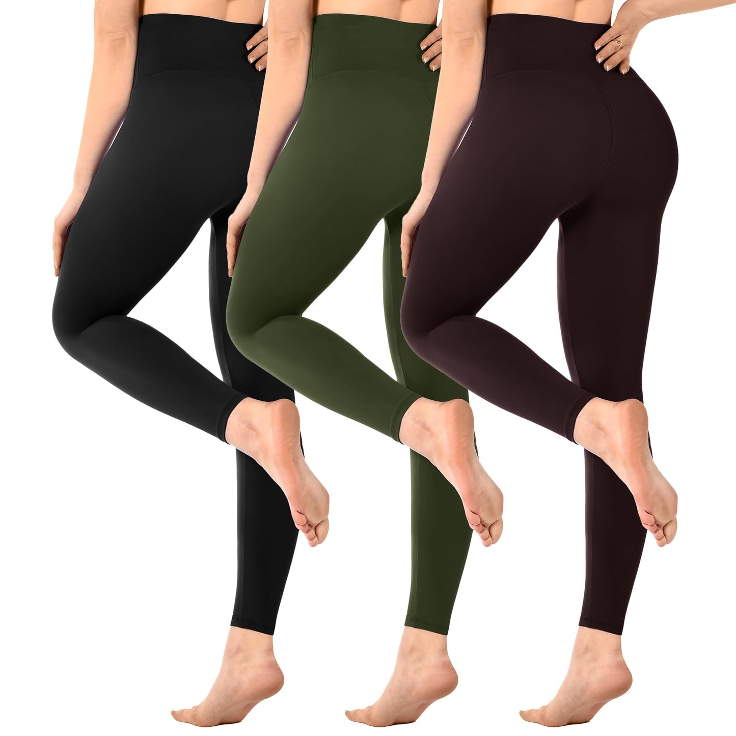 SINOPHANT Pack of 3 Women's High Waist Opaque Black Leggings for Gym Yoga Sports