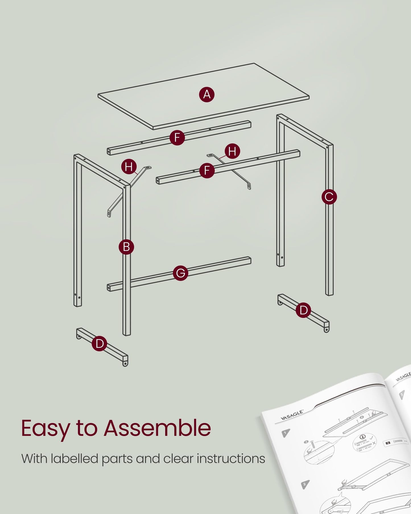 VASAGLE Computer Desk, Writing Desk, Small Office Table